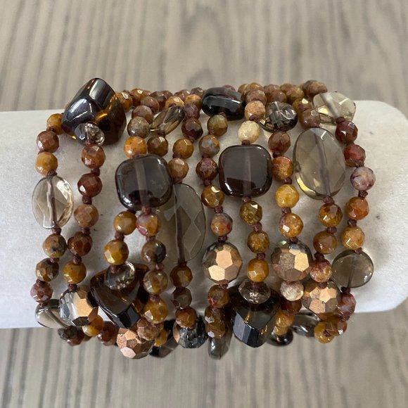 Chan Luu Tigers Eye Mix Multi Strand Brown Leather - Picture 1 of 6